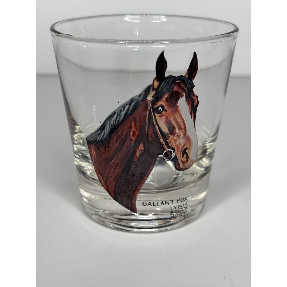 Lynn Bogue Hunt Whiskey Glass Clear Gallant Fox Horse Racing Vintage